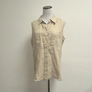 Gap Vintage linen tops white tan sleeveless button up shirt L classic lot of 2